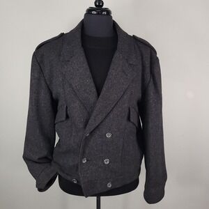 American Male Jacket Mens 44 Charcoal Gray Double Breasted Military Epaulets